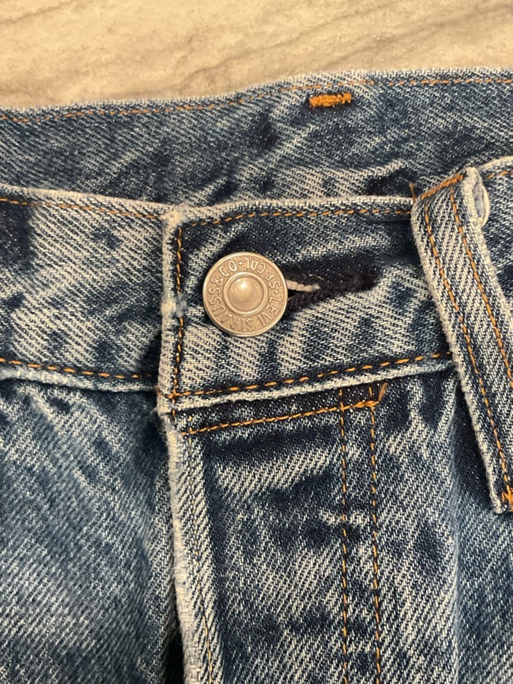 Levi's White Oak Cone Light Blue Distressed Straight Leg Jeans - Picture 11 of 13